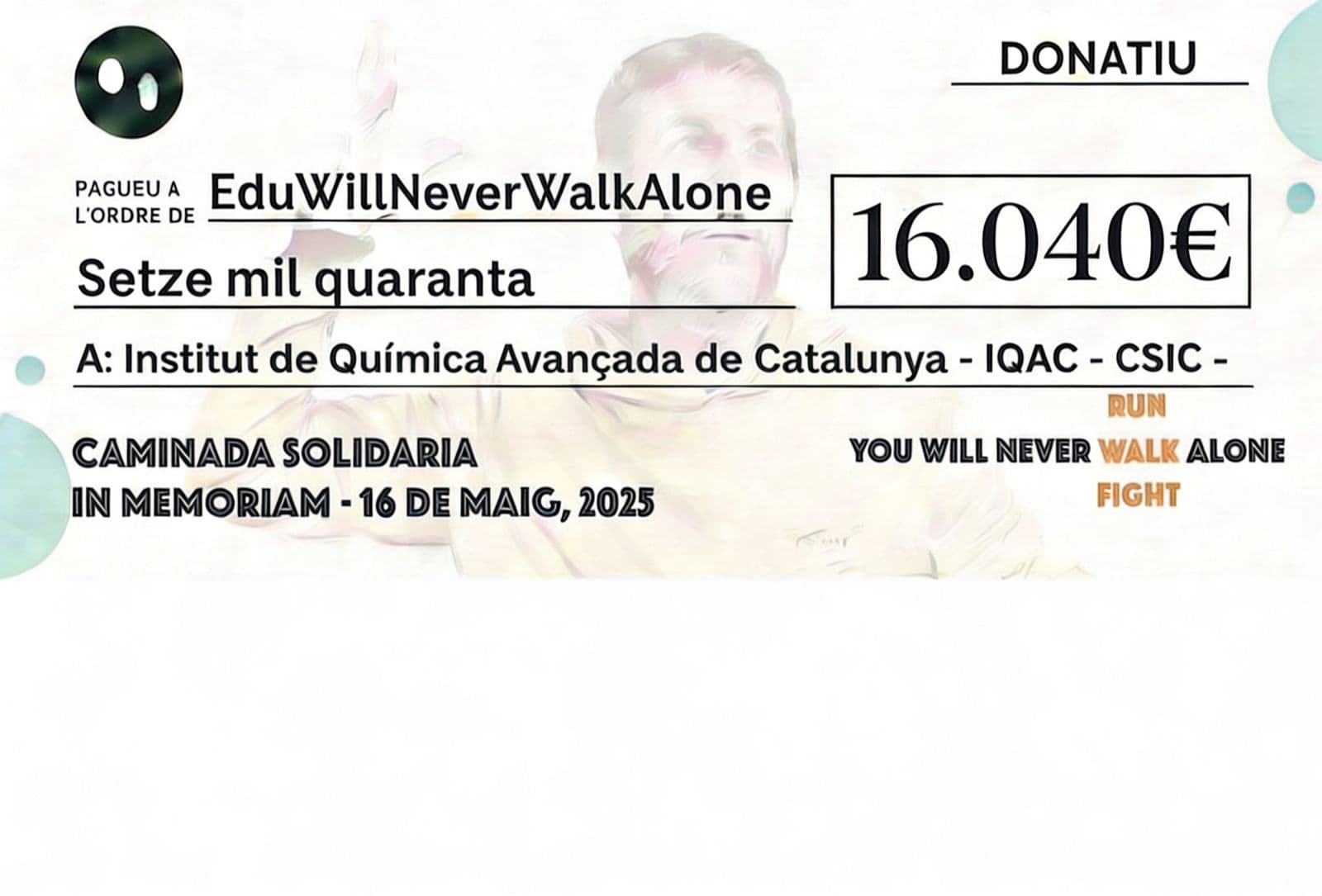 Xec del donatiu de 16.040 € a l'Institut de Química Avançada de Catalunya (IQAC-CSIC)